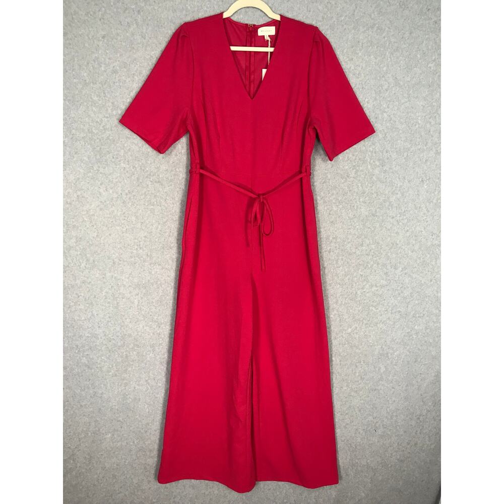 Melloday Wide Leg Crop Jumpsuit XL Dark Pink Crepe Pockets Feminine Romantic